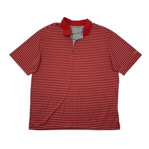 Reebok Polo Shirt Mens XL Extra Large Red Grey Stripe Play Dry Short Sleeve Golf